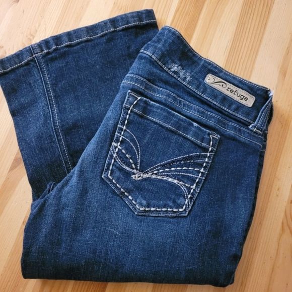 REFUGE POP STARLET FLARE Distressed Stretch Denim Jeans Womens Size 8 Long Tall - Picture 4 of 9